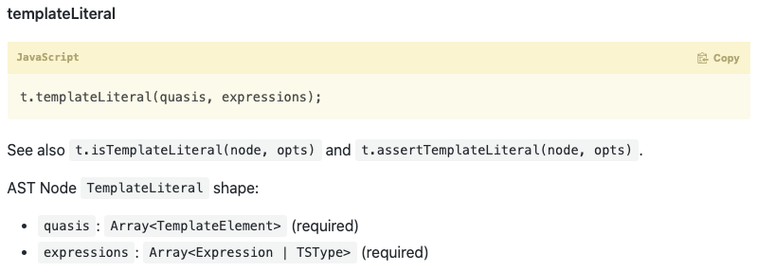 TemplateLiteral Documentation